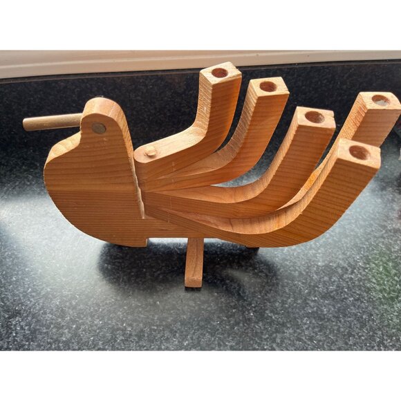 Vtg Wooden Bird Candelabra Scandinavian-Style Swing Arm Candelabra Mid Century - Picture 3 of 10